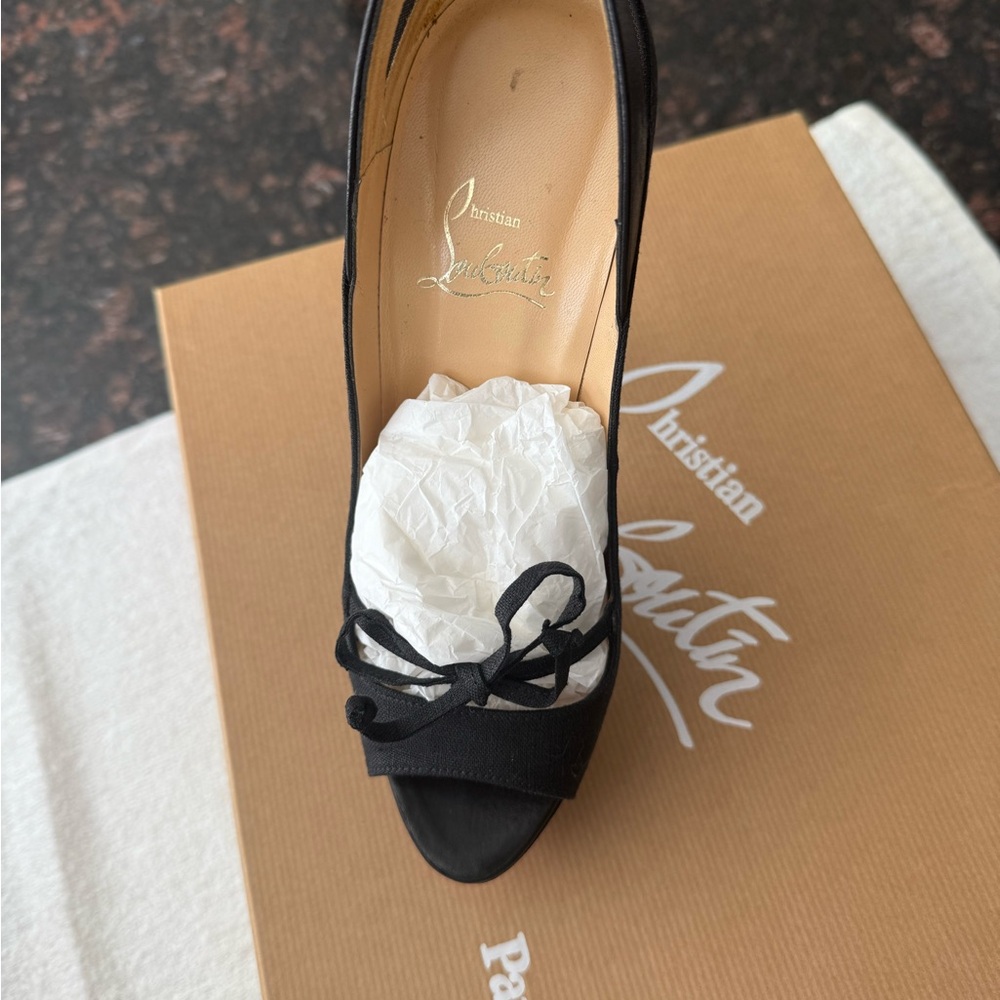Christian Louboutin Black Peep-Toe Heels